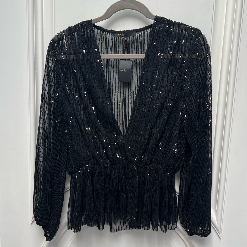 NWT Maje Levinou Sheer Top With Mini Sequins—missing camisole - Picture 9 of 13